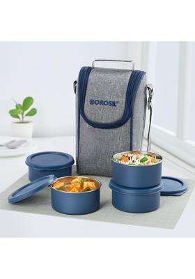 Borosil Carrymore Microwavable Stainless Steel Lunchbox with Bag | 300 ml | 10.1 fl oz | Pack of 3 | Food Safe
