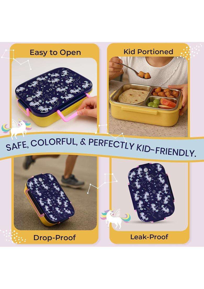 SOLARA Premium Stainless Steel Lunch Box for Kids | BPA Free | Leak Proof | Food Safe - Indya