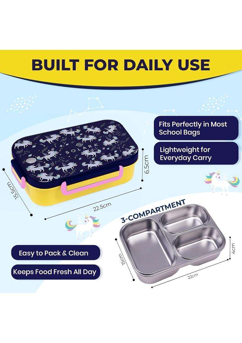 SOLARA Premium Stainless Steel Lunch Box for Kids | BPA Free | Leak Proof | Food Safe - Indya