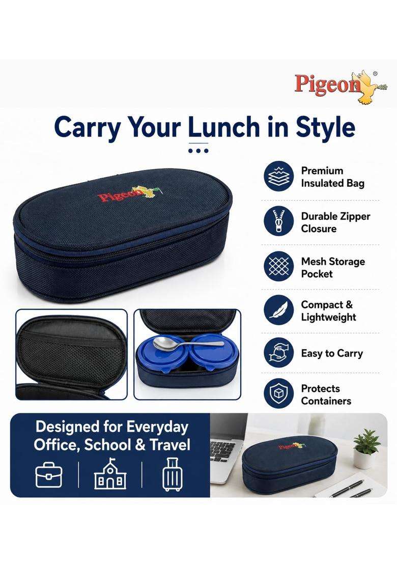 Pigeon Classmate Stainless Steel Lunch Box with Insulated Carry Bag | 300 ml | 10.1 fl oz | Leak Proof - Indya