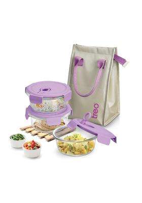 Treo By Milton Lumino Fresh Round Borosilicate Glass Lunch Box | 400 ml | 13.5 fl oz | 3-Piece Set | Dishwasher Safe | Microwave Safe | Leak Proof