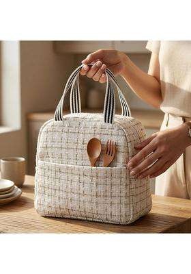 The Earth Store Beige Check Insulated Lunch Bag for Office | Leak Proof