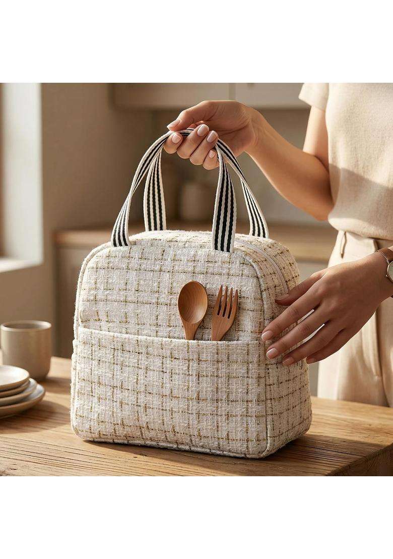 The Earth Store Beige Check Insulated Lunch Bag for Office | Leak Proof - Indya