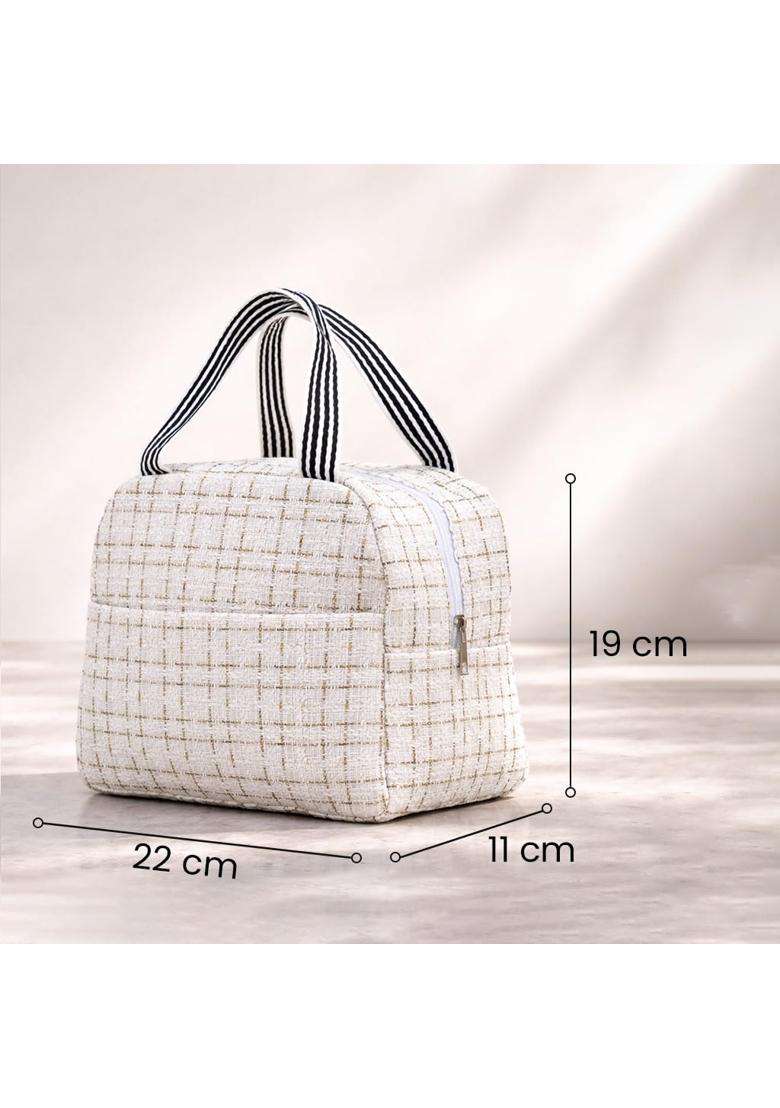 The Earth Store Beige Check Insulated Lunch Bag for Office | Leak Proof - Indya