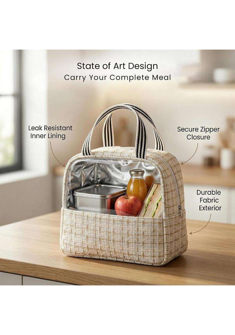 The Earth Store Beige Check Insulated Lunch Bag for Office | Leak Proof - Indya