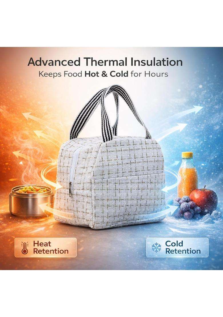 The Earth Store Beige Check Insulated Lunch Bag for Office | Leak Proof - Indya