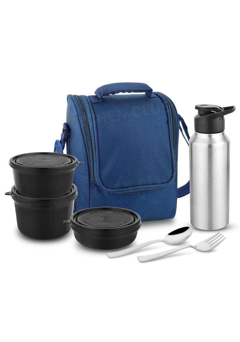 KITCHEN CLUE Office Pro Lunch Box Set with Insulated Lunch Bag Comes with Microwave Safe | 250 ml | 8.5 fl oz | 3-Piece Set | Food Safe - Indya