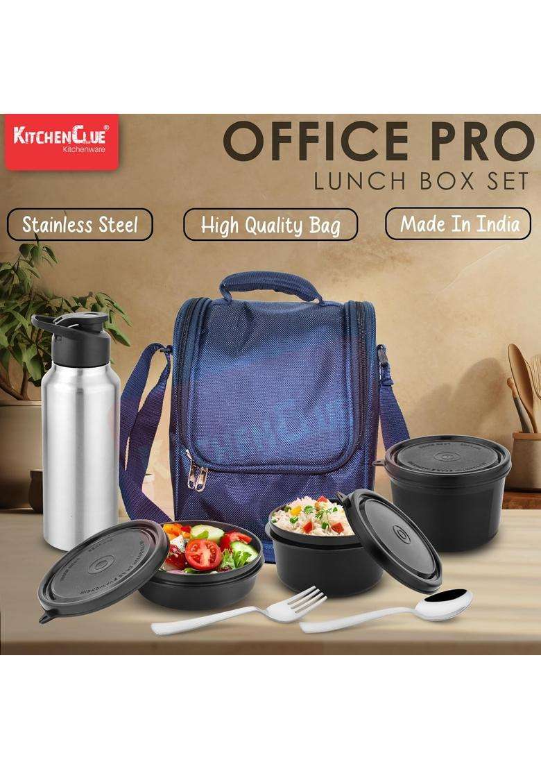 KITCHEN CLUE Office Pro Lunch Box Set with Insulated Lunch Bag Comes with Microwave Safe | 250 ml | 8.5 fl oz | 3-Piece Set | Food Safe - Indya