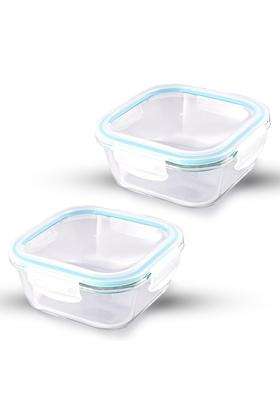ATTRO Glassox Classic Square Lunch Box with Locking Lid Borosilicate Glass Lunch Box | 310 ml | 10.5 fl oz | 2-Piece Set | Microwave Safe