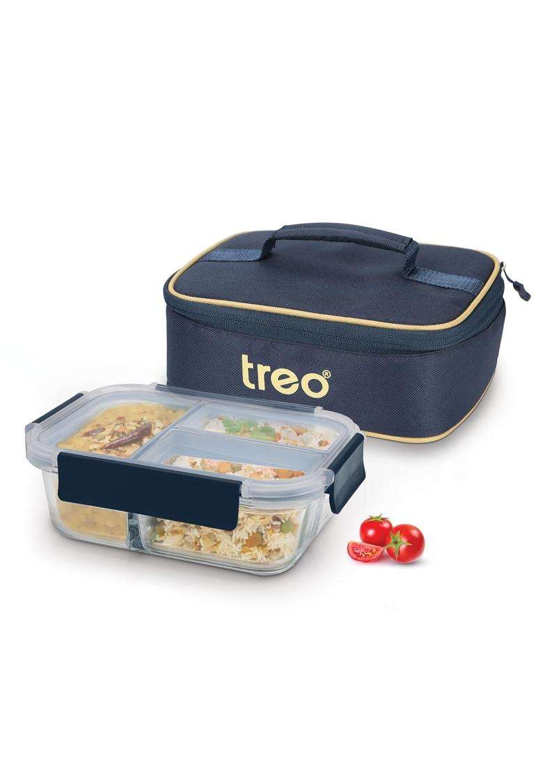 Treo By Milton All Fresh Rectangle 3 Compartment Lunch Box | 1000 ml | 33.8 fl oz | Microwave Safe - Indya