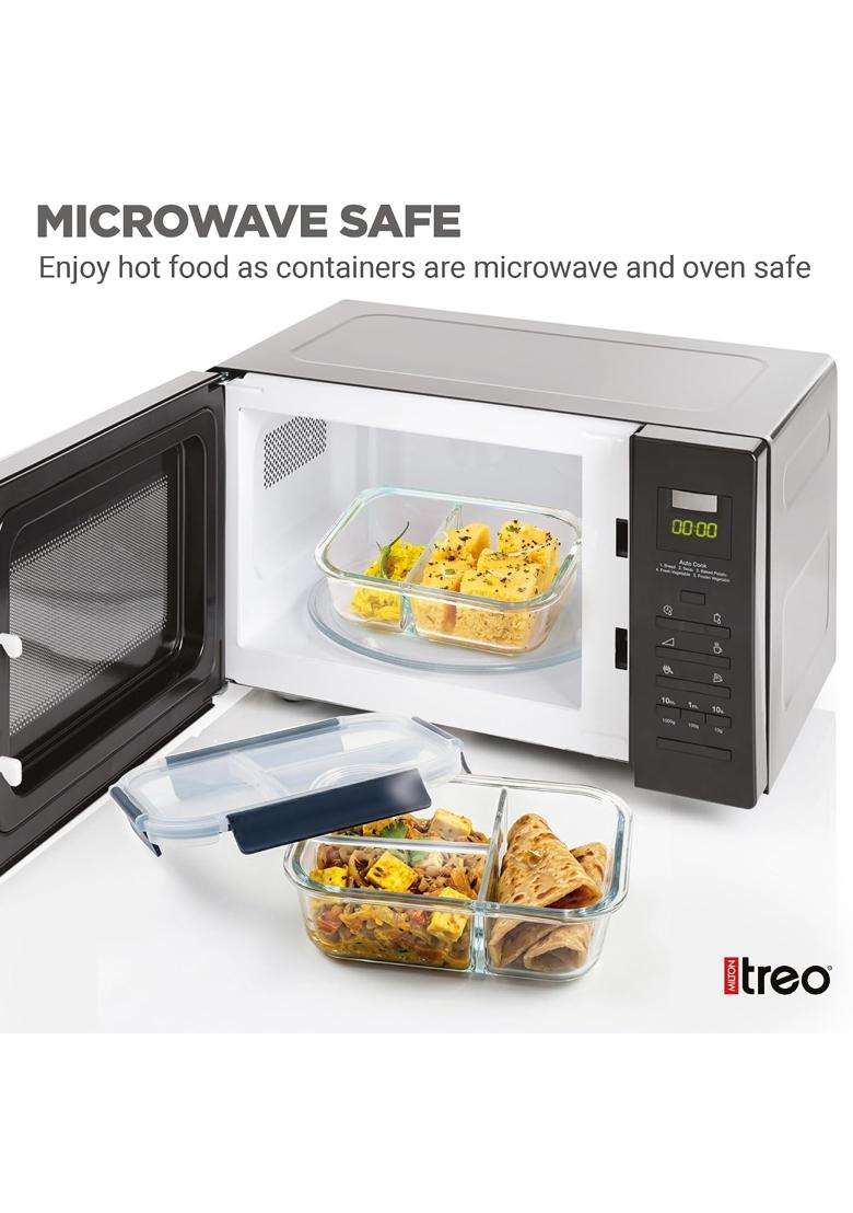 Treo By Milton All Fresh Rectangle 3 Compartment Lunch Box | 1000 ml | 33.8 fl oz | Microwave Safe - Indya