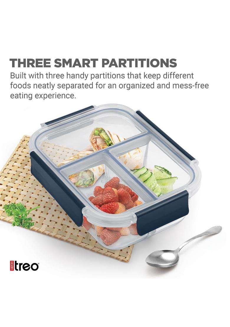 Treo By Milton All Fresh Rectangle 3 Compartment Lunch Box | 1000 ml | 33.8 fl oz | Microwave Safe - Indya
