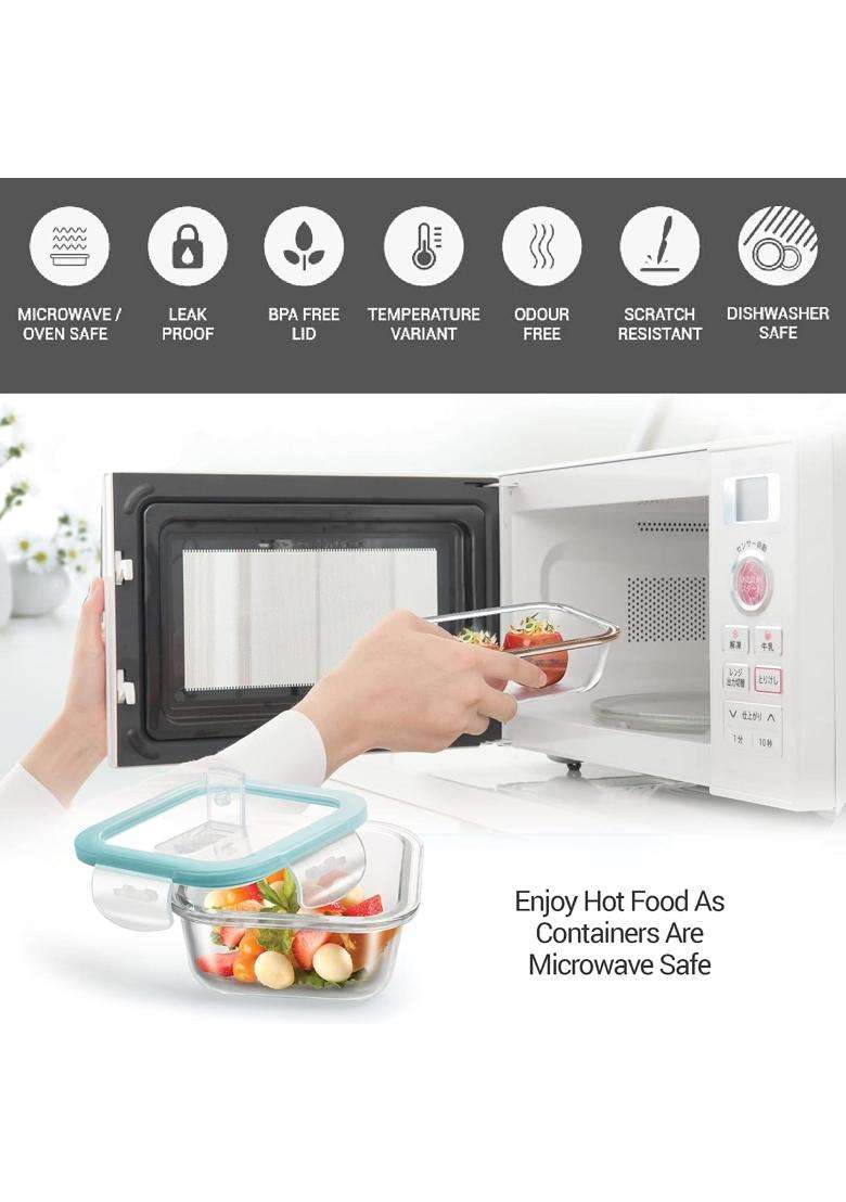 Treo By Milton All Fresh Square Glass Lunch Box | 400 ml | 13.5 fl oz | 2-Piece Set | Dishwasher Safe | Microwave Safe | Leak Proof - Indya