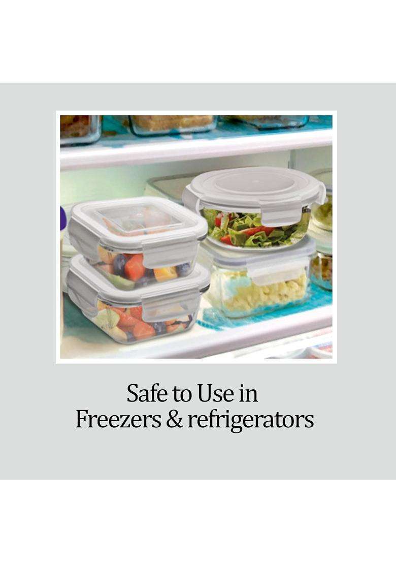 Treo By Milton All Fresh Square Glass Lunch Box | 400 ml | 13.5 fl oz | 2-Piece Set | Dishwasher Safe | Microwave Safe | Leak Proof - Indya