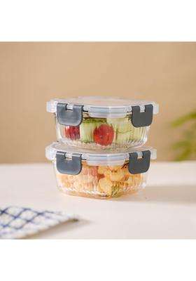 Nestasia Glass Transparent Lunch Box for Women and Men | 300 ml | 10.1 fl oz | 2-Piece Set | Dishwasher Safe | Microwave Safe | Leak Proof