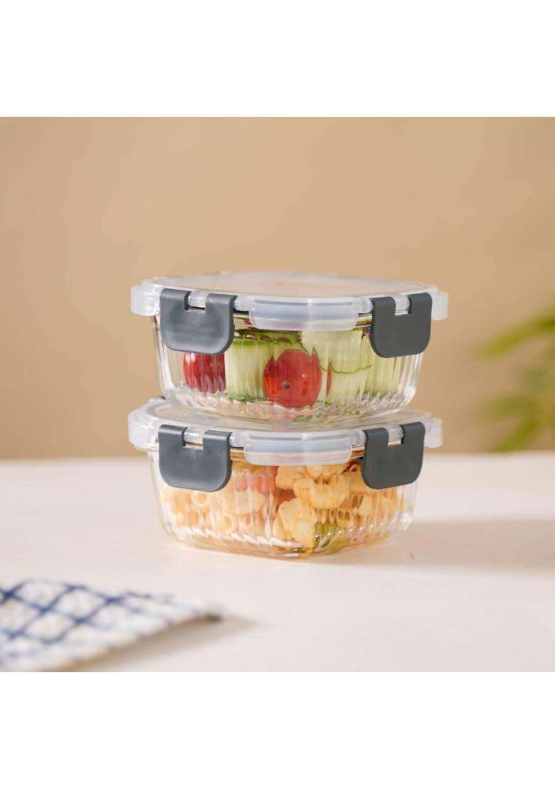 Nestasia Glass Transparent Lunch Box for Women and Men | 300 ml | 10.1 fl oz | 2-Piece Set | Dishwasher Safe | Microwave Safe | Leak Proof - Indya