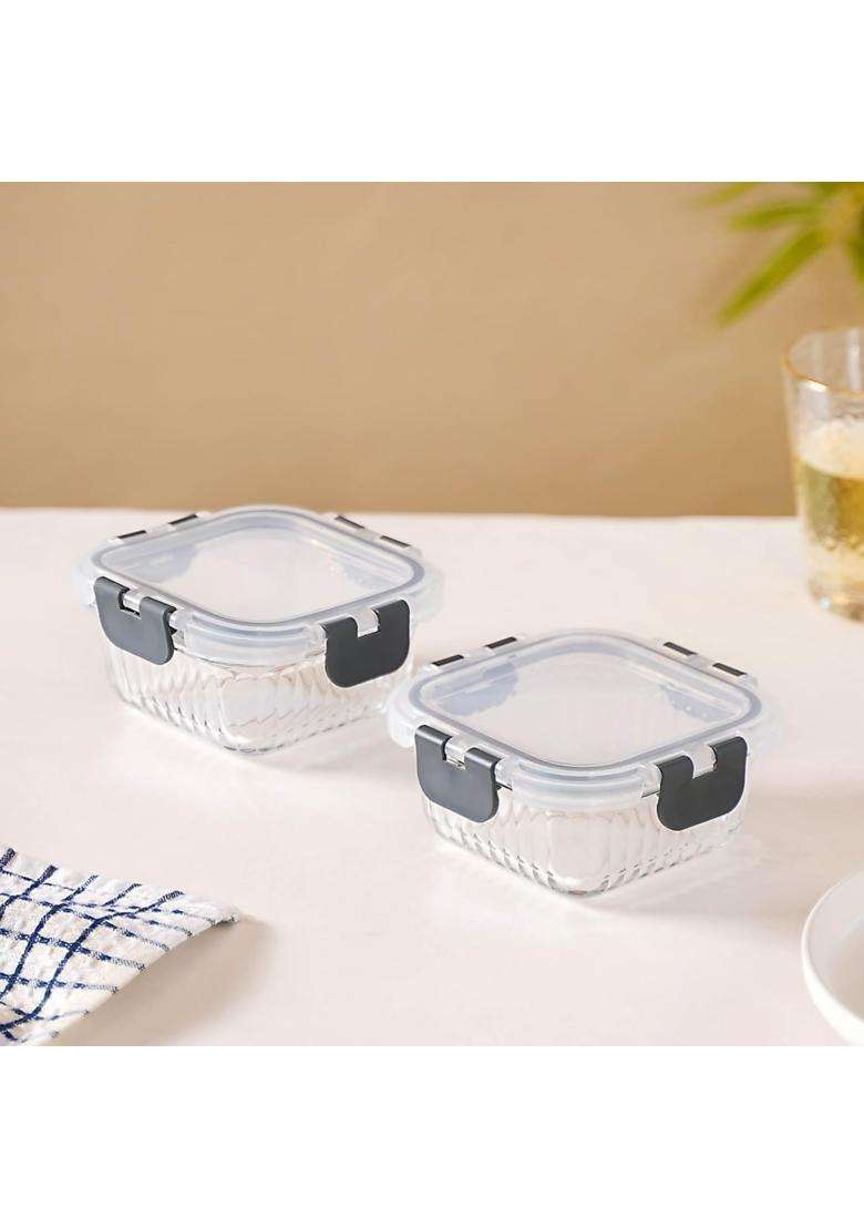 Nestasia Glass Transparent Lunch Box for Women and Men | 300 ml | 10.1 fl oz | 2-Piece Set | Dishwasher Safe | Microwave Safe | Leak Proof - Indya