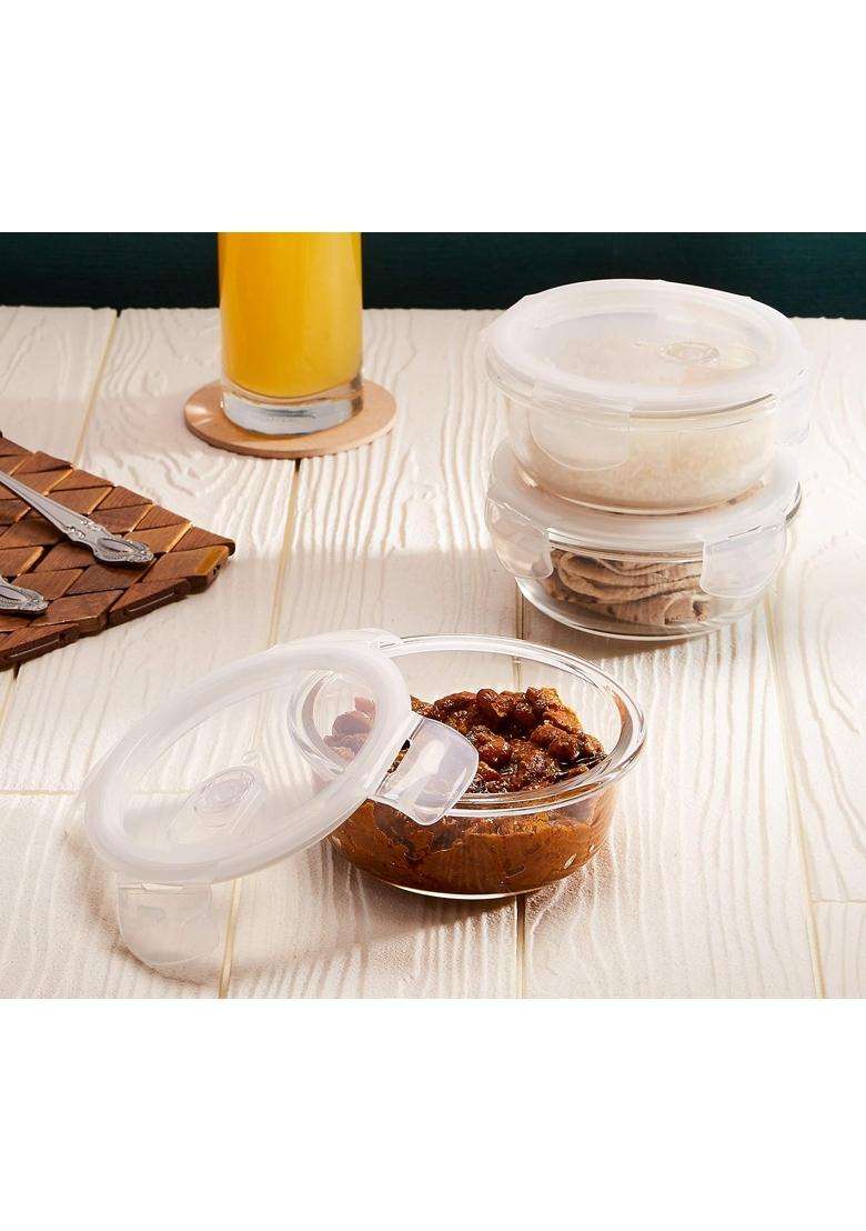 Solimo Amazon Brand Solimo Airtight Borosilicate Glass Container Set | 400 ml | 13.5 fl oz | 3-Piece Set - Indya