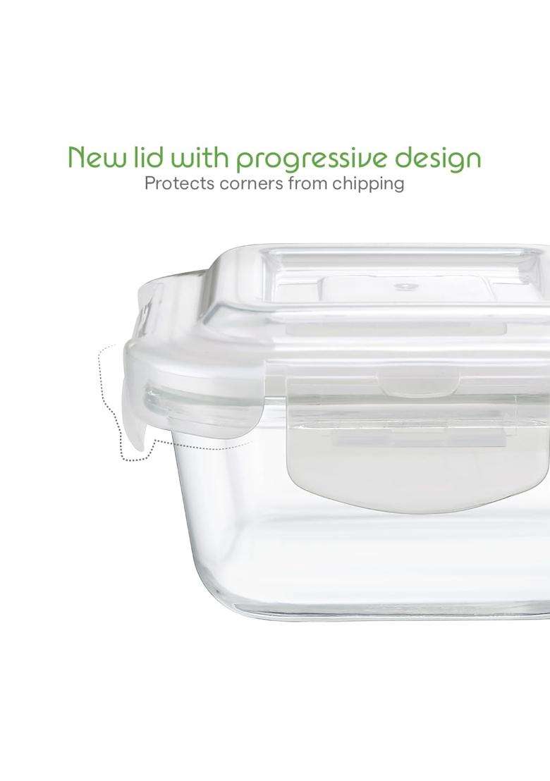 Borosil Nostalgia Borosilicate Glass Lunchbox with Bag | 400 ml | 13.5 fl oz | Pack of 3 | Dishwasher Safe | Microwave Safe | Leak Proof - Indya