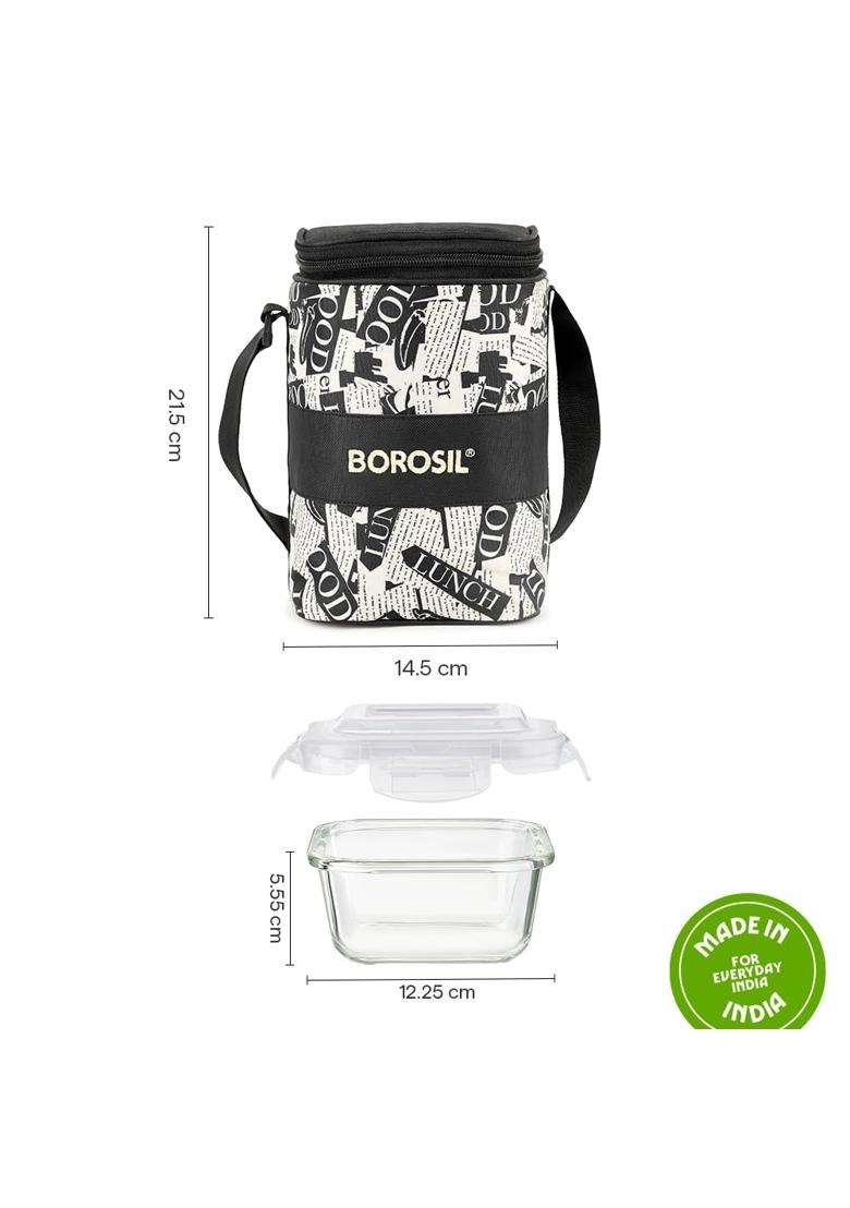 Borosil Nostalgia Borosilicate Glass Lunchbox with Bag | 400 ml | 13.5 fl oz | Pack of 3 | Dishwasher Safe | Microwave Safe | Leak Proof - Indya