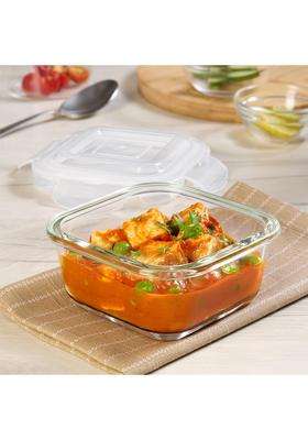 Borosil Klip N Store Square Glass Food Storage Container with Air Tight Lid | 400 ml | 13.5 fl oz | Dishwasher Safe | Microwave Safe