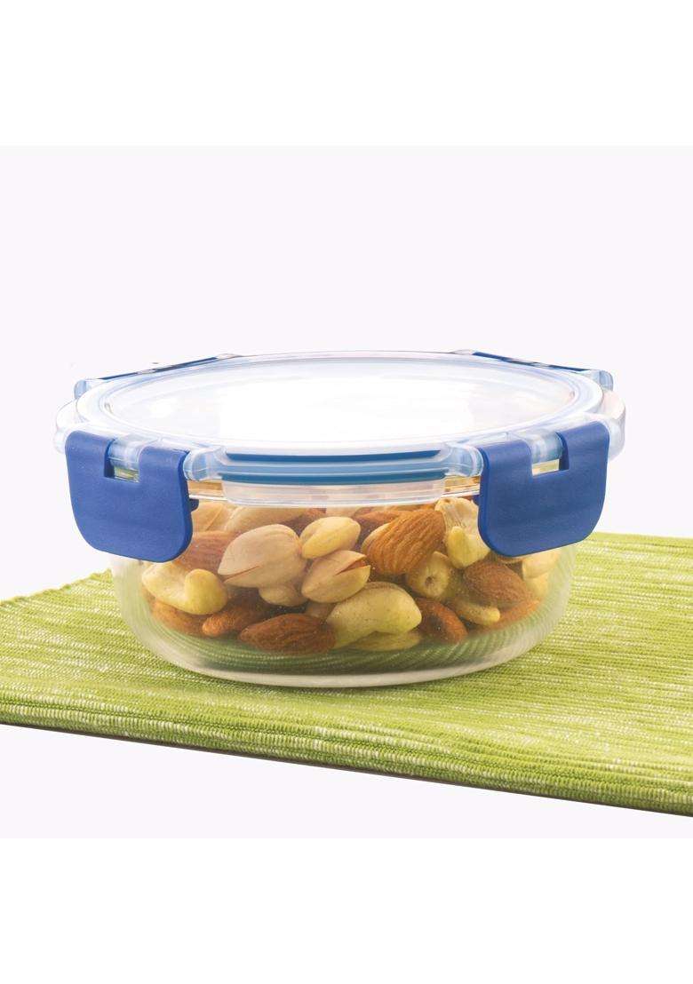 ATTRO Glassox Borosilicate Round Glass Lunch Box with PP Snap Lock Lid Food Storage | 400 ml | 13.5 fl oz | Microwave Safe | Leak Proof | Food Safe - Indya