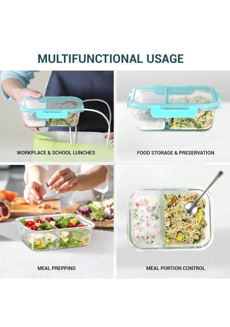 Treo By Milton All Fresh Rectangular Divider Container with Bag | 1000 ml | 33.8 fl oz | Microwave Safe | Leak Proof - Indya