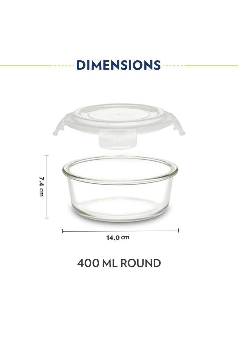 Borosil Mealbox Borosilicate Glass Lunchbox with Bag | 400 ml | 13.5 fl oz | Pack of 2 | Dishwasher Safe | Microwave Safe | Leak Proof - Indya