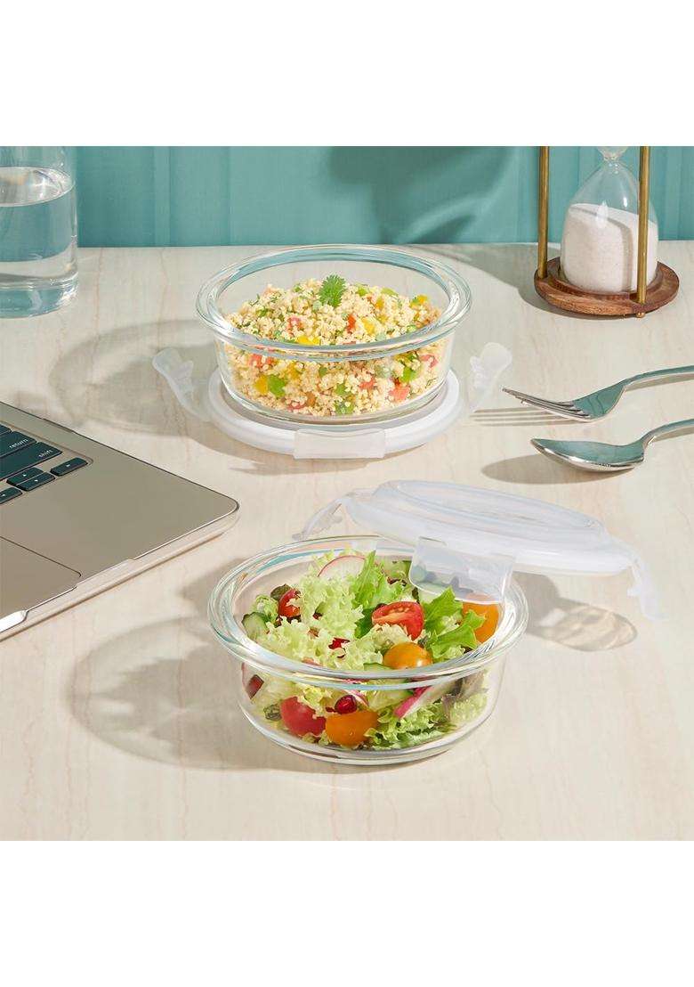Borosil Mealbox Borosilicate Glass Lunchbox with Bag | 400 ml | 13.5 fl oz | Pack of 2 | Dishwasher Safe | Microwave Safe | Leak Proof - Indya
