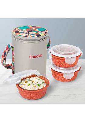 Borosil Borosilicate Glass Lunchbox with Bag | 400 ml | 13.5 fl oz | Pack of 3 | Dishwasher Safe | Microwave Safe | Leak Proof