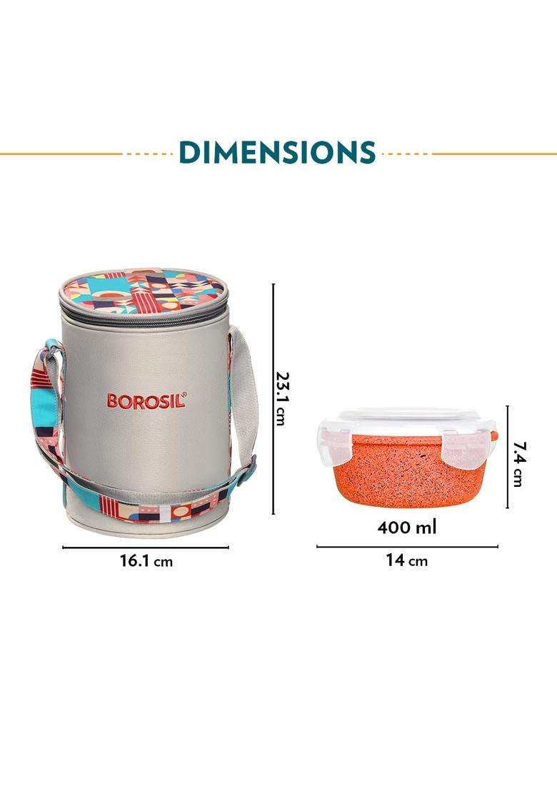 Borosil Borosilicate Glass Lunchbox with Bag | 400 ml | 13.5 fl oz | Pack of 3 | Dishwasher Safe | Microwave Safe | Leak Proof - Indya