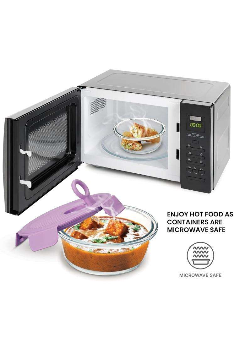 Treo By Milton Lumino Fresh Round 400 Borosilicate Glass Containers for Kitchen I | 400 ml | 13.5 fl oz | Microwave Safe | Leak Proof - Indya