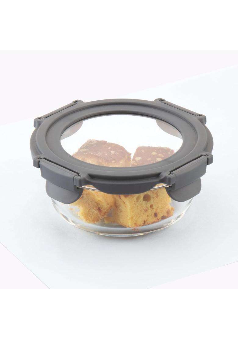 ATTRO Glassox Borosilicate Round Glass Lunch Box with Tempered Glass Lid Food Storage | 400 ml | 13.5 fl oz | Microwave Safe | Leak Proof | Food Safe - Indya
