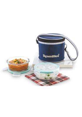 SIGNORA WARE Executive Borosilicate Glass Lunch Box with Bag | 400 ml | 13.5 fl oz | Dishwasher Safe | Microwave Safe | Leak Proof | Food Safe