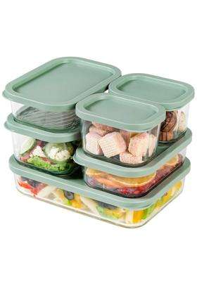 Nestasia Groovo Glass Containers for Fridge Storage | 310 ml | 10.5 fl oz | 6-Piece Set | Dishwasher Safe | Microwave Safe | With Lid