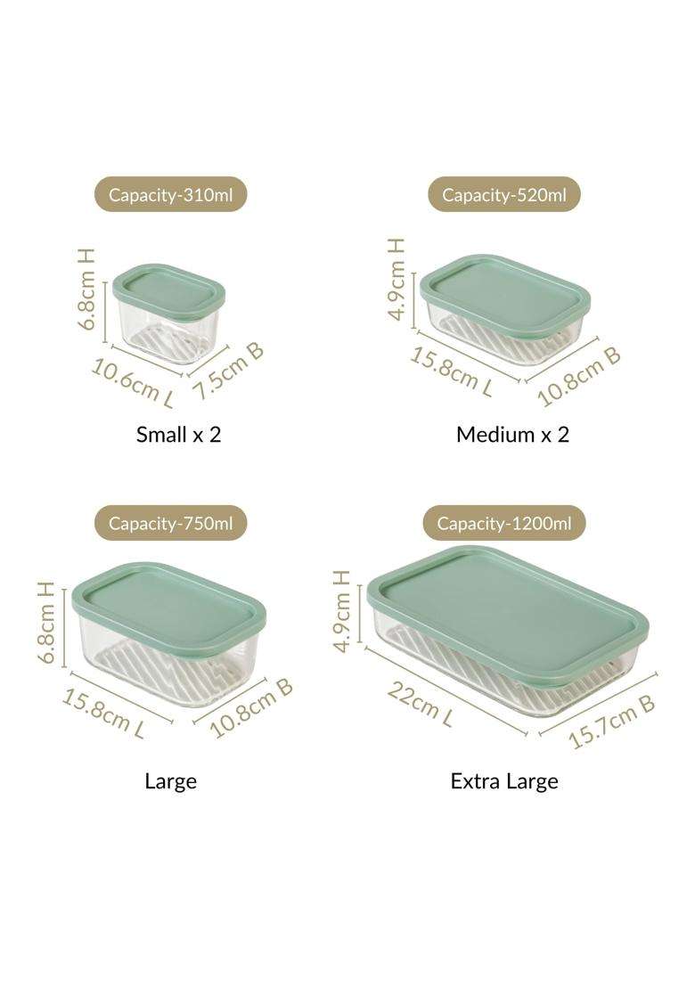 Nestasia Groovo Glass Containers for Fridge Storage | 310 ml | 10.5 fl oz | 6-Piece Set | Dishwasher Safe | Microwave Safe | With Lid - Indya