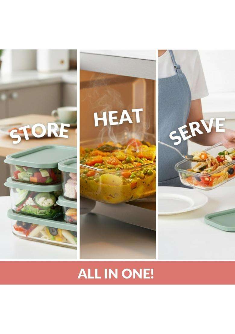 Nestasia Groovo Glass Containers for Fridge Storage | 310 ml | 10.5 fl oz | 6-Piece Set | Dishwasher Safe | Microwave Safe | With Lid - Indya