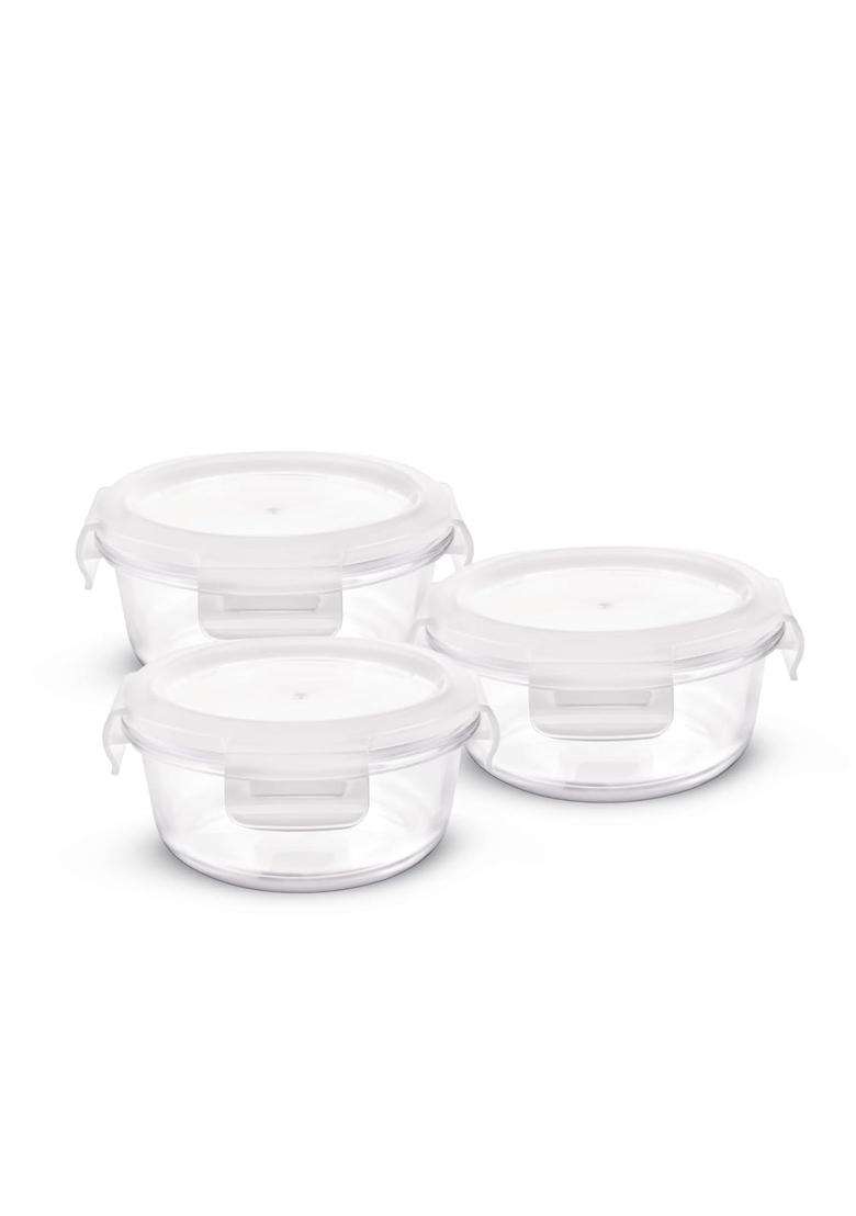 CLASSIC ESSENTIALS Borosilicate Glass Lunch Box | 400 ml | 13.5 fl oz | 3-Piece Set | Dishwasher Safe | Microwave Safe | Leak Proof - Indya
