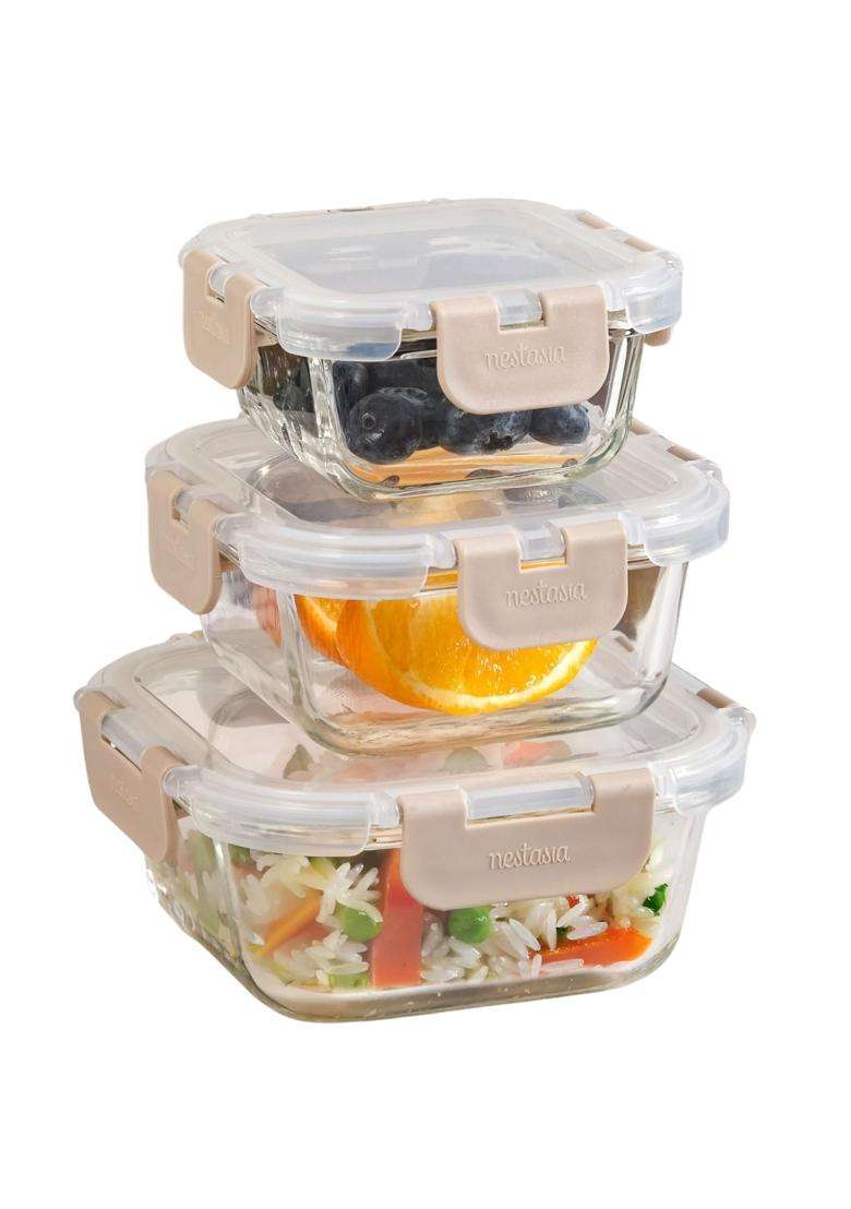 Nestasia Nestro Airtight Glass Containers with Lid | 160 ml | 5.4 fl oz | 3-Piece Set | Dishwasher Safe | Microwave Safe - Indya