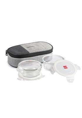 CELLO Delighta Round Borosilicate Glass Lunch Box with Jacket | 400 ml | 13.5 fl oz | 2-Piece Set | Microwave Safe | Leak Proof