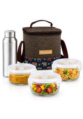 CLASSIC ESSENTIALS TerraDine Borosilicate Glass Microwave Safe Lunch Box | 400 ml | 13.5 fl oz | 3-Piece Set | Leak Proof | With Lid