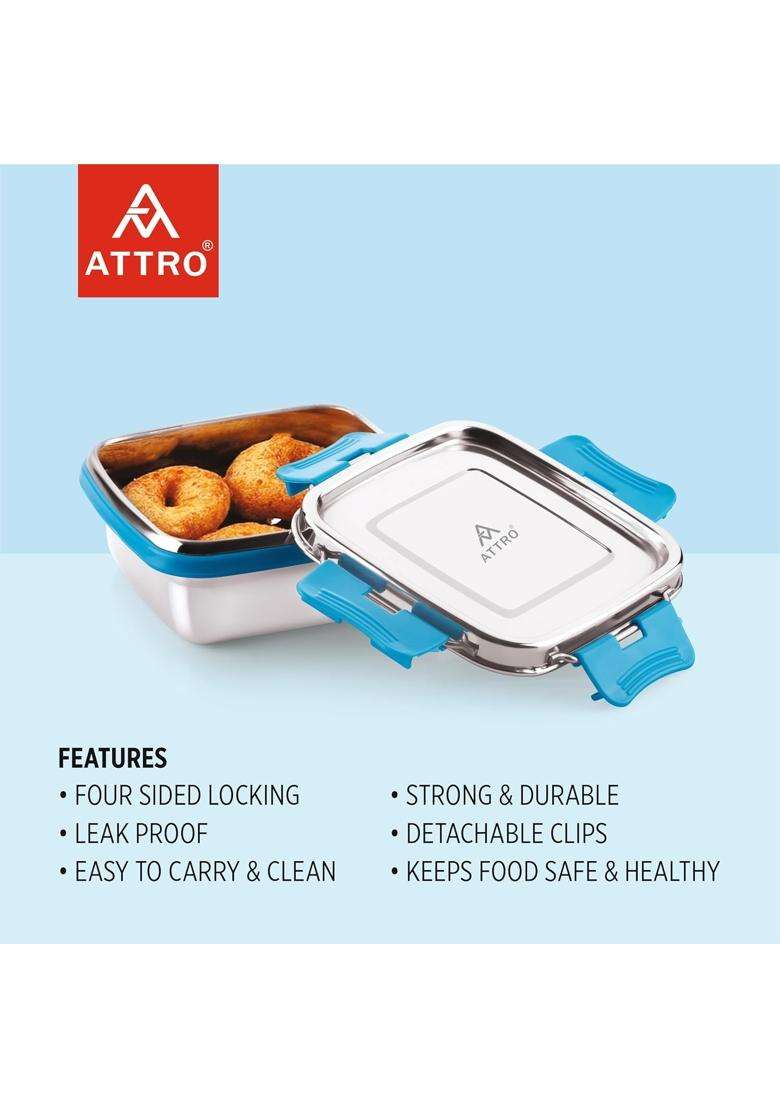 ATTRO Shine Stainless Steel Lunch Box | 400 ml | 13.5 fl oz | Microwave Safe | Leak Proof - Indya