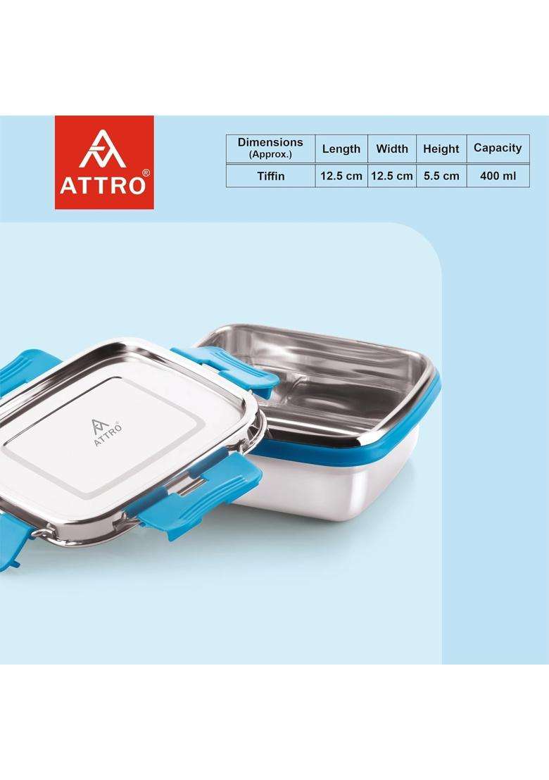 ATTRO Shine Stainless Steel Lunch Box | 400 ml | 13.5 fl oz | Microwave Safe | Leak Proof - Indya