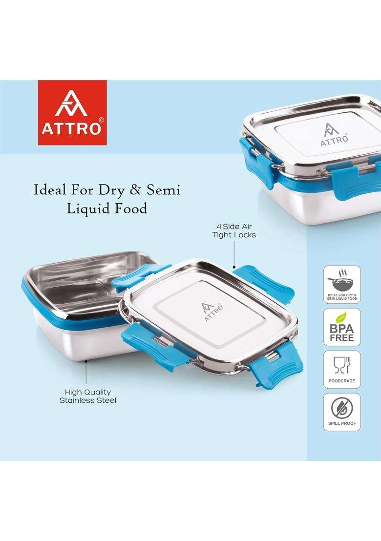 ATTRO Shine Stainless Steel Lunch Box | 400 ml | 13.5 fl oz | Microwave Safe | Leak Proof - Indya