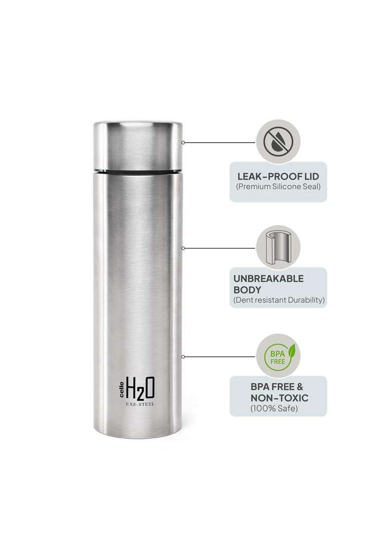 CELLO H2O Stainless Steel Water Bottle for Office and Daily Use | 1000 ml | 33.8 fl oz | Leak Proof | Rust Resistant - Indya
