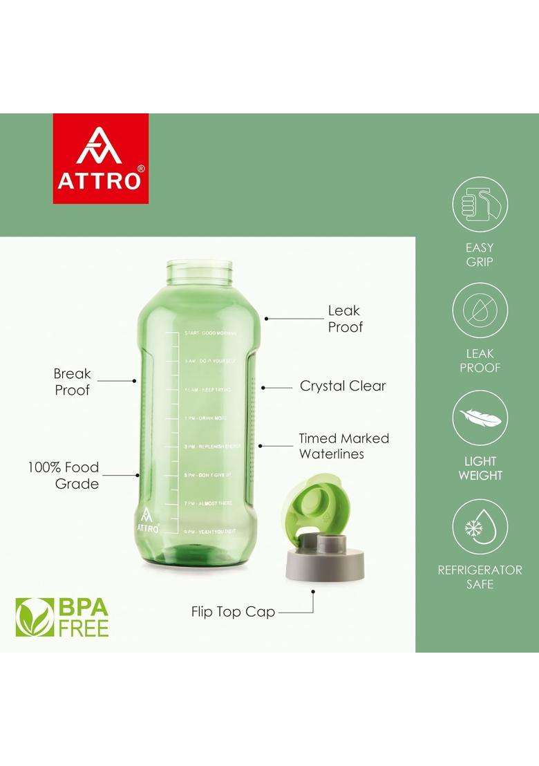 ATTRO Ultra Pro 2 Motivational BPA-Free Water Bottle with Leak-Proof Flip-Top Cap | 2 L | 2.1 Qt - Indya