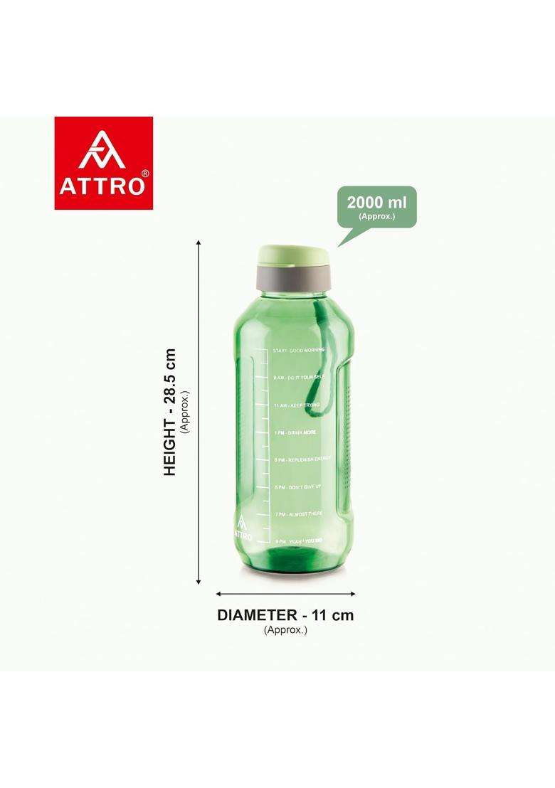 ATTRO Ultra Pro 2 Motivational BPA-Free Water Bottle with Leak-Proof Flip-Top Cap | 2 L | 2.1 Qt - Indya