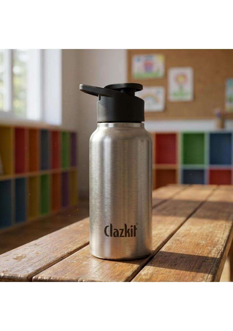 Clazkit Sporty Stainless Steel Water Bottle | 500 ml | 16.9 fl oz | BPA Free | Leak Proof | Rust Resistant - Indya