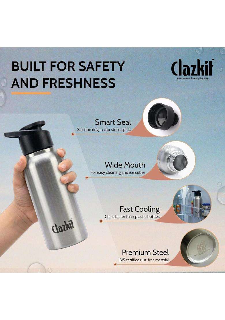Clazkit Sporty Stainless Steel Water Bottle | 500 ml | 16.9 fl oz | BPA Free | Leak Proof | Rust Resistant - Indya