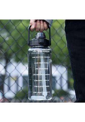 Clazkit Motivational Water Bottle with Time Marker Transparent | 2 L | 2.1 Qt | BPA Free | Leak Proof